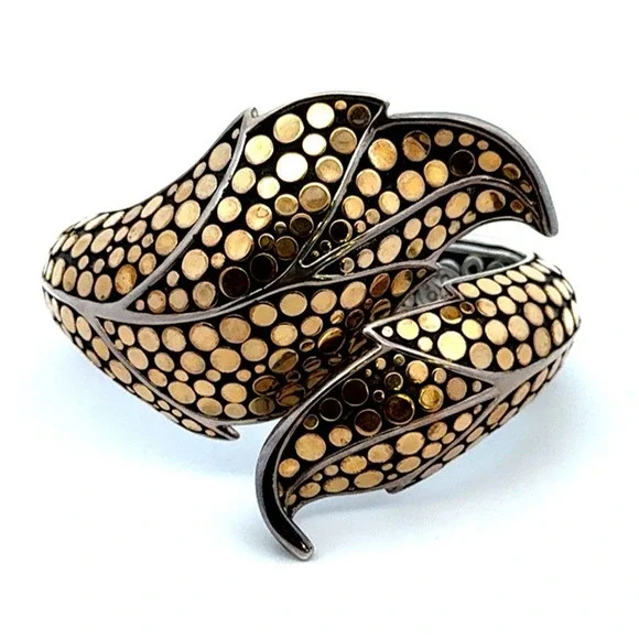 Designer John Hardy 925 Sterling Silver 18k Yellow Gold Ayu Dot Leaf Bracelet